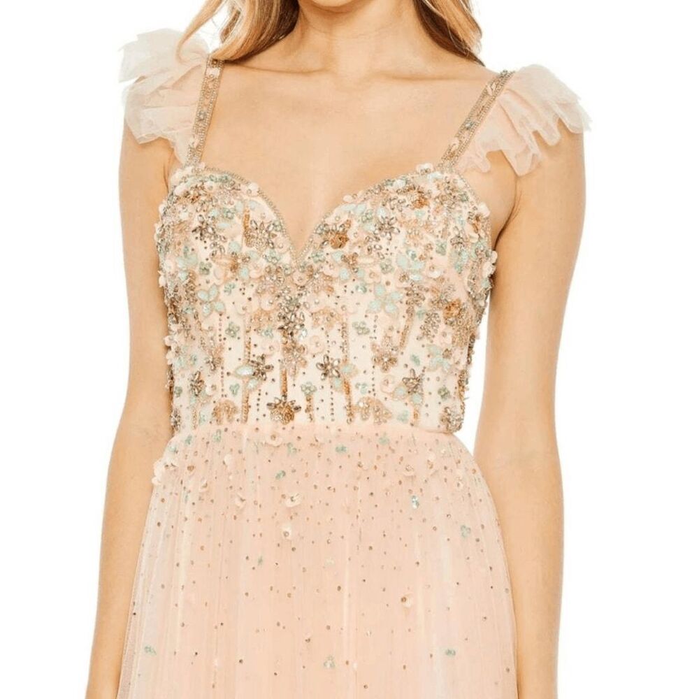 Mac Duggal 50648 Pink Apricot Embellished Tulle Prom Gown Size 16 - Picture 3 of 11